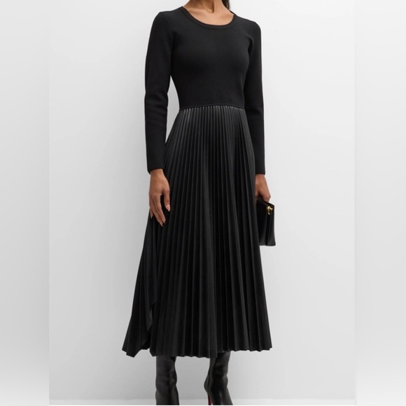 Elie Tahari leather The Amalia Pleated Mixed Media Sweater Dress
Color black - Picture 4 of 13
